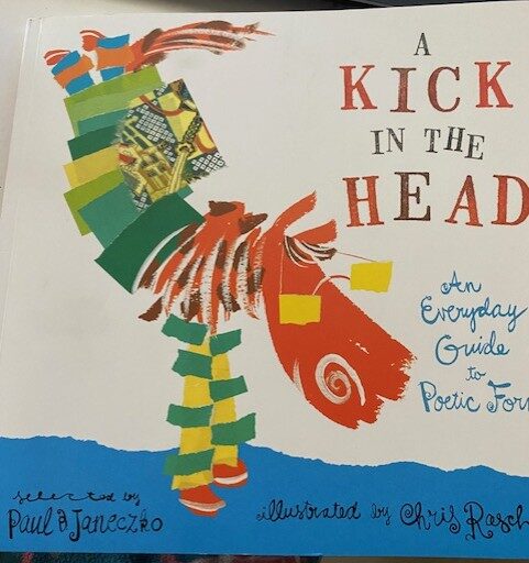 A colorful book titled: A Kick in the Head An Everyday Guide to Poetic Forms"
