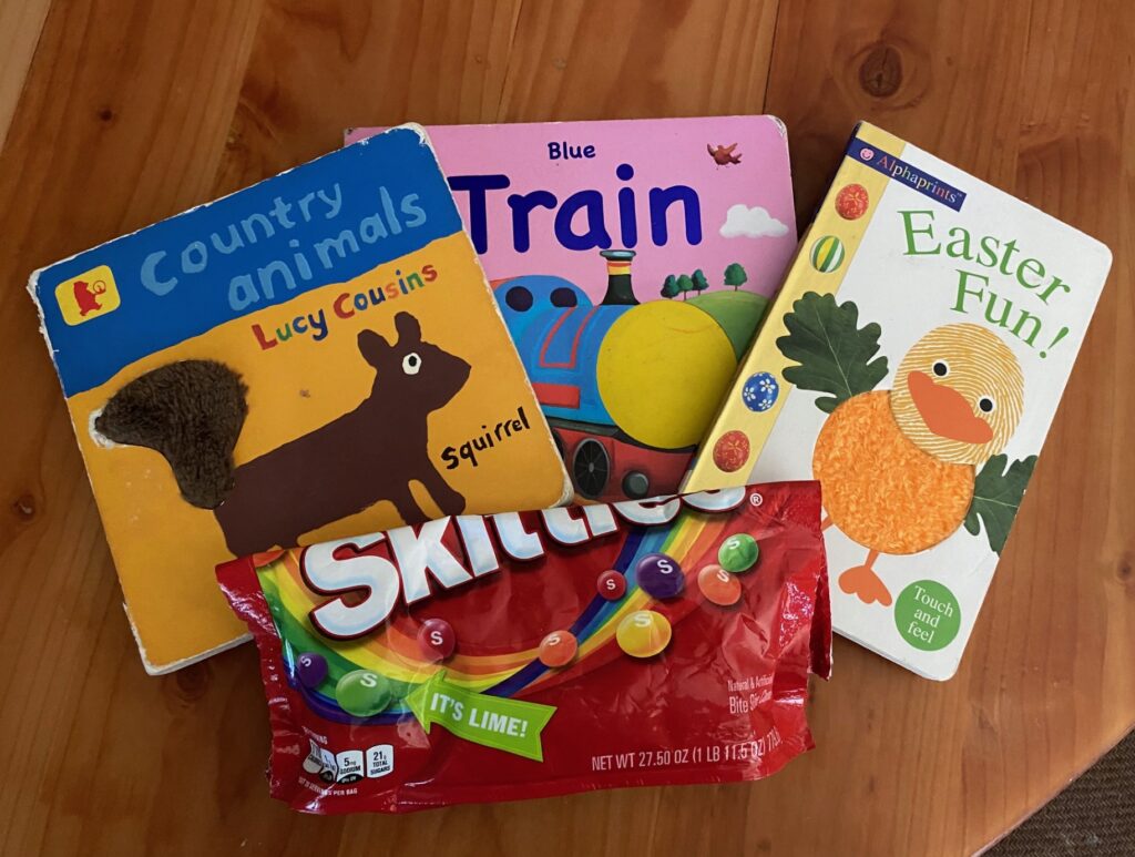 3 children's books and some candy