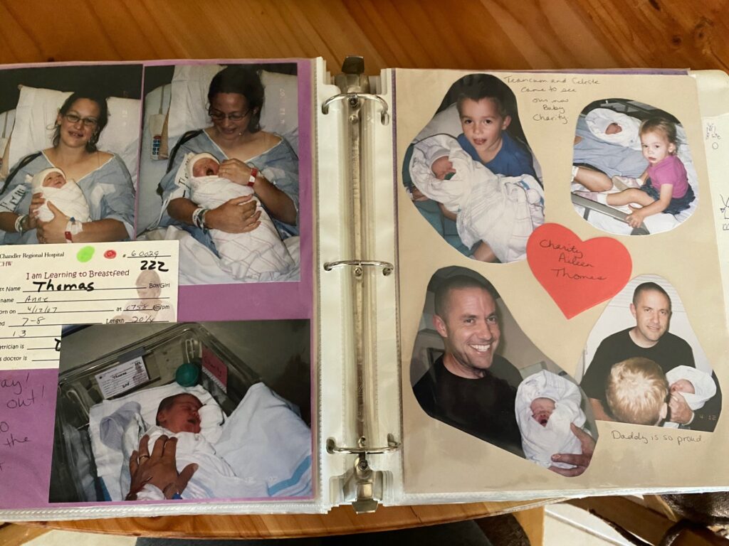 scrapbook pages of a young family with a new baby