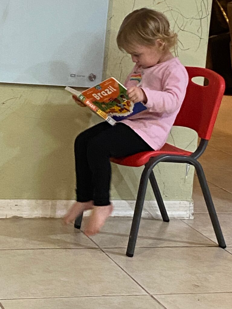 A little girl enjoying a board book