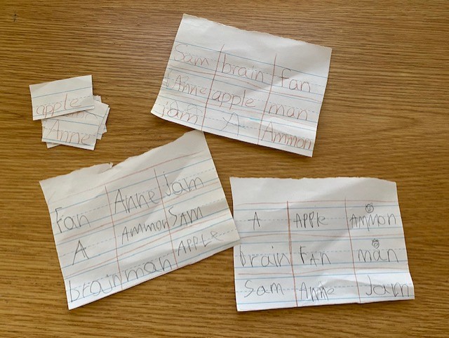 papers made into a phonics game